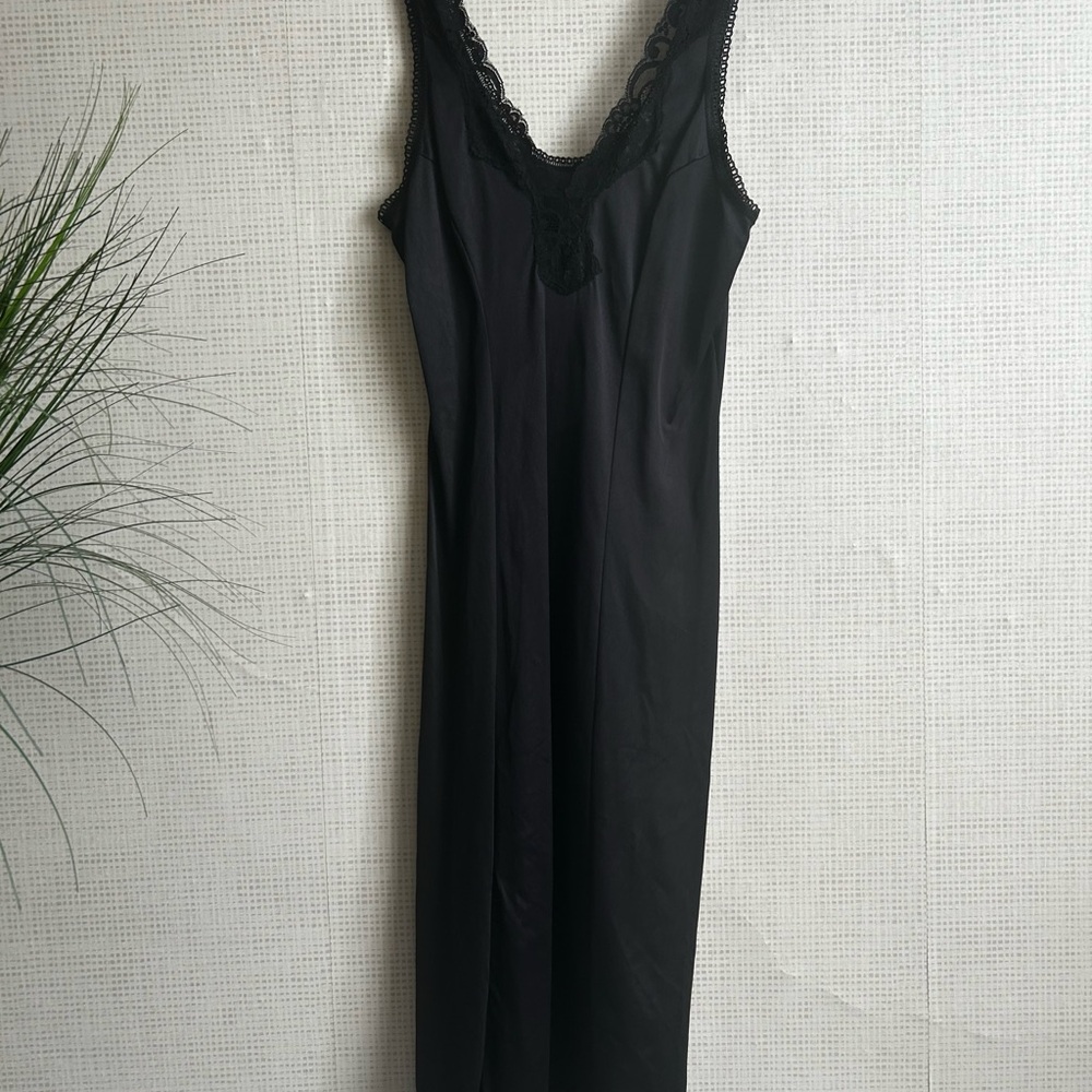 Black Chemise with V-Neck and Thin Straps